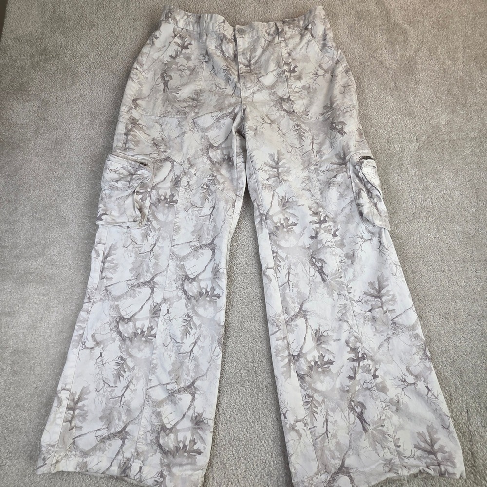 Refuge Baggy Cargo Pants Womens Large White Grey Tree Camo Wide Leg